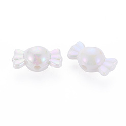Blanc Perles acryliques opaques, couleur ab , candy, blanc, 17x9x9mm, Trou: 2mm, environ943 pcs / 500 g