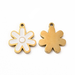White Ion Plating(IP) 304 Stainless Steel Charms, with Enamel, Flower, White, 14x12x1mm, Hole: 1.2mm