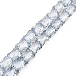 Bleu Acier Clair Ab couleur plaqué perles de verre transparent brins, bâton de bambou à facettes, bleu acier clair, 10.5~11x8x5mm, Trou: 1mm, Environ 59~60 pcs/chapelet, 24.41~24.80'' (62~63 cm)