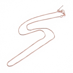 Rose Gold Brass Venetian Chain, Box Chain Necklaces, with Lobster Claw Clasps and Stopper Beads, Long-Lasting Plated, Rose Gold, 17.71 inch(45cm), 0.8mm