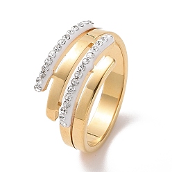 Золотой Кольцо на палец с несколькими линиями из кристаллов и страз, ионное покрытие (ip) 304 ювелирные изделия из нержавеющей стали для женщин, золотые, размер США 7 (17.3 мм)
