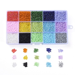 Mixed Color 15 Colors 12/0 Glass Seed Beads, Opaque Colors Lustered & Ceylon & Opaque Colours Seed Transparent Colours Rainbow & & Colours Lustered & Silver Lined & Transparent, Round, Mixed Color, 12/0, 2mm, Hole: 1mm, 180g/box