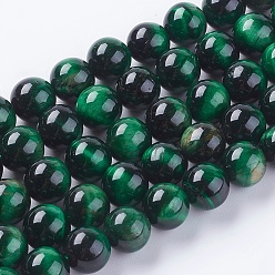 Green Natural Tiger Eye Beads Strands, Dyed & Heated, Round, Green, 6mm, Hole: 1mm, about 62pcs/strand, 15.75 inch
