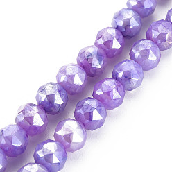 Medium Purple Electroplate Glass Beads Strands, Faceted, Round, Medium Purple, 7.5x8mm, Hole: 1.2mm, about 50pcs/strand, 14.76 inch(37.5cm)