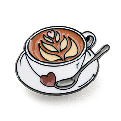 Vajilla Alfileres de esmalte de café latte art, Broches de aleación negros para ropa de mochila., taza, 19x26.5x1.5 mm