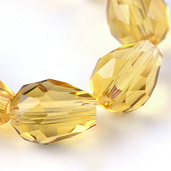 Verge D'or Perles en verre transparentes , larme à facettes, verge d'or, 8x6mm, Trou: 1mm, Environ 65 pcs/chapelet, 17.99 pouce (45.7 cm)
