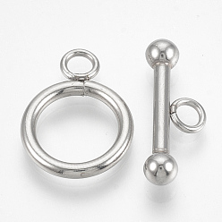 Stainless Steel Color 304 Stainless Steel Toggle Clasps, Ring, Stainless Steel Color, Ring: 19x14x2mm, Hole: 3mm, Bar: 21x8x4.5mm, Hole: 3mm