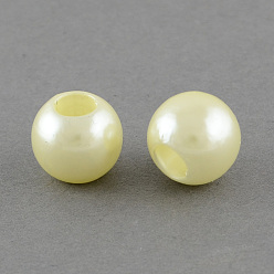 Lemon Chiffon ABS Plastic Imitation Pearl European Beads, Large Hole Rondelle Beads, Lemon Chiffon, 11.5~12x10mm, Hole: 4~5mm, about 780pcs/500g