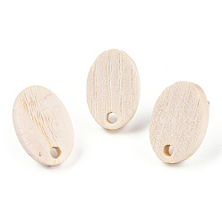 Oval Fornituras de aretes de madera de fresno, con 304 perno de acero inoxidable, oval, 15.5x10.5 mm, agujero: 1.8 mm, pin: 0.7 mm