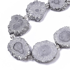 Silver Electroplated Natural Quartz Beads Strands, Solar Quartz, Dyed, Flower, Silver, 12~25x12~25x5mm, Hole: 1.2mm, about 9~10pcs/strand, 7.87 inch(20cm)