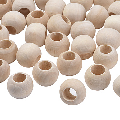 Blanc Antique Perles en bois naturel non fini, perles de macramé, perles rondes en bois à gros trous pour la fabrication artisanale, blanc antique, 19~20x15~16mm, Trou: 9~10mm