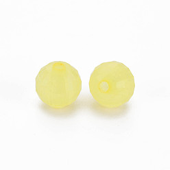 Jaune Perles acryliques transparentes, teint, facette, ronde, jaune, 9.5x9.5mm, Trou: 2mm, environ970 pcs / 500 g