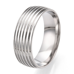 Color de Acero Inoxidable 201 ajustes de anillo de dedo acanalados de acero inoxidable, núcleo de anillo en blanco para esmalte, color acero inoxidable, 8 mm, tamaño de 11, diámetro interior: 21 mm