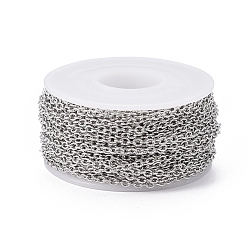 Stainless Steel Color 304 Stainless Steel Textured Cable Chains, with Spool, Unwelded, Oval, Stainless Steel Color, 3x2.4x0.6mm, about 32.8 Feet(10m)/roll