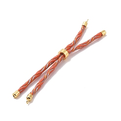 Coral Nylon Cord Silder Bracelets, for Connector Charm Bracelet Making, with Rack Plating Golden Brass Clasp, Long-Lasting Plated, Cadmium Free & Lead Free, Coral, 9-1/8x1/8 inch(23x0.3cm), Hole: 2mm