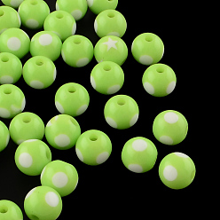 Green Yellow Dot Pattern Opaque Acrylic Beads, Round, Green Yellow, 16x15mm, Hole: 3mm, about 220pcs/500g