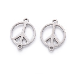 Stainless Steel Color 201 Stainless Steel Links, Manual Polishing, Peace Sign, Stainless Steel Color, 20x15x1.5mm, Hole: 1.6mm