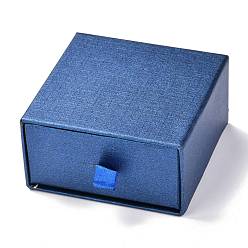 Bleu Foncé Boîte à tiroirs en papier carrée, avec une éponge noire et une corde en polyester, pour bracelet et bagues, bleu foncé, 7.5x7.7x4 cm