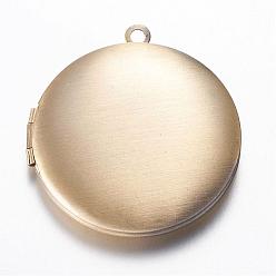 Brushed Antique Bronze Brass Locket Pendants, Flat Round, Brushed Antique Bronze, 32.5x6mm, Hole: 1.5mm