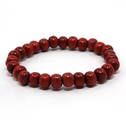 Dark Red Wood Beads Stretch Bracelets, Dark Red, 59mm