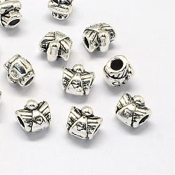 Antique Silver Alloy European Beads, Large Hole Beads, Angel, Antique Silver, 10x11x9mm, Hole: 4mm