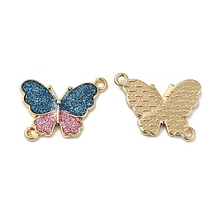 Marine Blue Rack Plating Alloy Enamel Connector Charms, Butterfly Links with Glitter Powder, Long-Lasting Plated, Cadmium Free & Nickel Free & Lead Free, Golden, Marine Blue, 14x19.5x2mm, Hole: 1.3mm