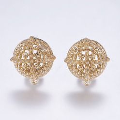 Golden Alloy Stud Earring Findings, with Loop, Half Round, Golden, 22x20mm, Hole: 1mm, Pin: 0.7mm