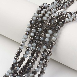 Light Steel Blue Electroplate Opaque Glass Beads Strands, Half Black Plated, Faceted, Rondelle, Light Steel Blue, 6x5mm, Hole: 1mm, about 85~88pcs/strand, 16.1~16.5 inch(41~42cm)