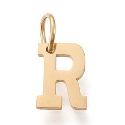 Letter R 304 Stainless Steel Pendants, with Jump Rings, Manual Polishing, Golden, Letter.R, 10x7x1mm, Hole: 4.5mm