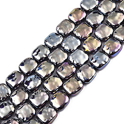 Black ABS Plastic Imitation Pearl Beads Strands, AB Color Plated, Square, Black, 11x11x5mm, Hole: 0.9mm, about 35pcs/strand, 15.35 inch(39cm)