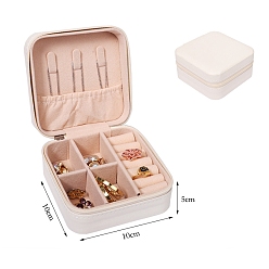 Белый Квадратный органайзер для ювелирных изделий из искусственной кожи, коробки на молнии, Портативный дорожный футляр для драгоценностей с бархатным внутри, для сережек, , Кольца, белые, 10x10x5 см