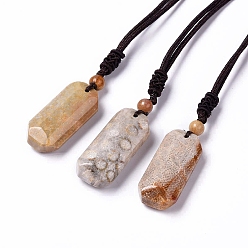 Mixed Color Dyed Natural Fossil Coral Rectangle Pendant Necklace with Nylon Cord for Women, Mixed Color, 26.77~27.17 inch(68~69cm) 