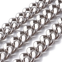 Stainless Steel Color 201 Stainless Steel Curb Chain, Twisted link Chains, Faceted, Unwelded, Stainless Steel Color, 14x11.5~12x4.5~5mm