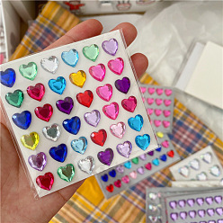 Colorful Plastic Rhinestone Self-Adhesive Stickers, Waterproof Bling Faceted Heart Crystal Decals for Party Decorative Presents, Kid's Art Craft, Colorful, 75x75mm