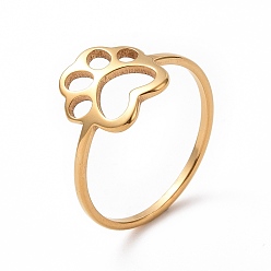 Золотой Ионное покрытие (ip) 201 кольцо из нержавеющей стали с отпечатком лапы, полое широкое кольцо для женщин, золотые, размер США 6 1/2 (16.9 мм)