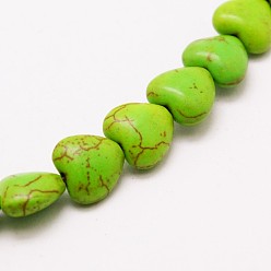 Vert Perles coeur turquoise synthétique brins, teint, verte, 12x12x5mm, Trou: 1mm, Environ 36 pcs/chapelet, 15.7 pouce