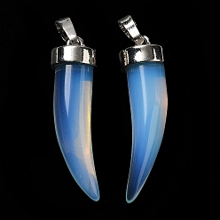 Opalite Opalite Pendants, Horn Charms, with Rack Plating Platinum Plated Brass Snap on Bails, 34~36x10mm, Hole: 8x5mm
