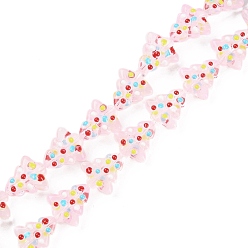Pink Brins de perles de verre bosselées faites à la main, teints et chauffée, teints et chauffée, avec l'émail, arbres de Noël, rose, 16~16.5x14.5~15x7~7.5mm, Trou: 1.2mm, Environ 22 pcs/chapelet, 13.98~14.17 pouce (35.5~36 cm)
