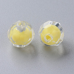Amarillo Abalorios de acrílico transparentes, talón en grano, facetados, rondo, amarillo, 9.5x9.5 mm, agujero: 2 mm, Sobre 1041 unidades / 500 g