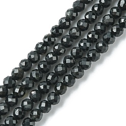 Турмалин Натуральный черный турмалин бисер нитей, граненые, круглые, 3 мм, отверстие : 0.8 мм, около 138 шт / нитка, 15.35 дюйм (39 см)