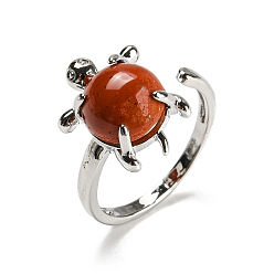 Piedra Roja Anillo abierto con forma de tortuga y jaspe rojo natural, anillo de latón platino, tamaño de EE. UU. 8 1/2 (18.5 mm)