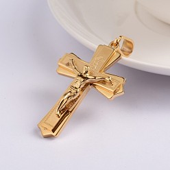 Golden Easter Theme Crucifix Cross 304 Stainless Steel Pendants, Golden, 49x33x5mm, Hole: 12x6mm
