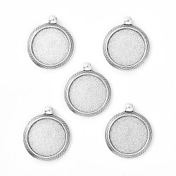 Antique Silver Tibetan Style Alloy Pendant Cabochon Settings, Cadmium Free & Lead Free, Flat Round, Antique Silver, Tray: 25mm, 37x32x2mm, Hole: 4mm, about 165pcs/kg