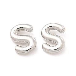 Letter S Brass Hollow Out Initial Letter Stud Earrings for Women, Platinum, Lead Free & Cadmium Free, Letter.S, 7x5.5x1.5mm, Pin: 0.8mm