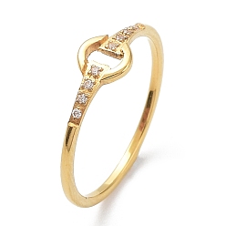 Golden Ion Plating(IP) 304 Stainless Steel Ring Shape Finger Ring with Cubic Zirconia, Golden, Inner Diameter: 17.2mm