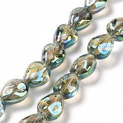 Aigue-marine Transparentes perles de verre de galvanoplastie brins, arc-en-ciel plaqué, larme, aigue-marine, 11x9x6.6mm, Trou: 1.1mm, Environ 55 pcs/chapelet, 24.25 pouce (61.6 cm)