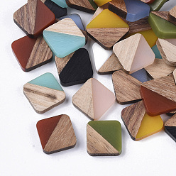 Mixed Color Resin & Walnut Wood Cabochons, Square, Mixed Color, 13.5x13.5x3mm