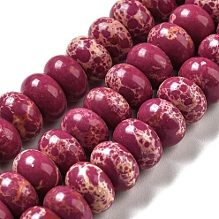 Средний Фиолетово-красный Синтетические окрашенные нити императорской яшмы, рондель, средне фиолетовый красный, 8~8.5x5~5.5 мм, отверстие : 1.2 мм, около 76~77 шт / нитка, 15.20''~15.47" (38.6~39.3 см)