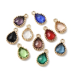 Mixed Color Brass with K9 Glass Charms, Light Gold, Teardrop Charms, Mixed Color, 12~12.5x8x3.5mm, Hole: 1.4mm