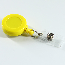 Yellow ABS Plastic Badge Reel, Retractable Badge Holder, with Platinum Iron Bobby Clip, Flat Round, Yellow, 86x32x16mm